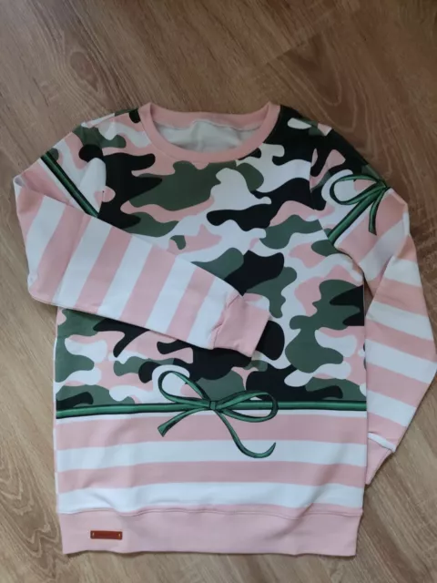 NEU handmade Gr. 128 Pullover Pulli rosa gestreift und  Camouflage