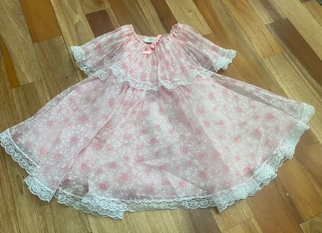 Vintage Star For Girls Union Made Pink Layered Lace Ruffle Southern Dress Sz 6