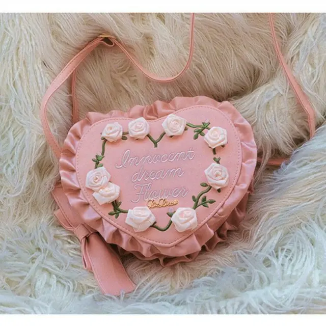 Princess Heart Shape Rose Shoulder Bag Sweet Cute Lolita Japanese Mori Girl NewM