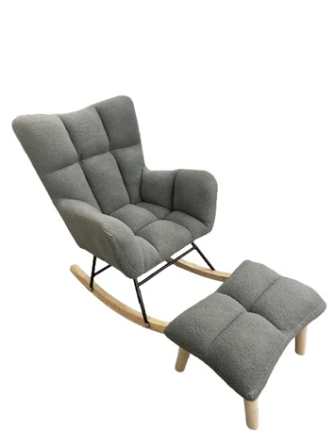 Nursery Rocking Chair & Footstool Grey Teddy Borg Fleece Material Collection NN5