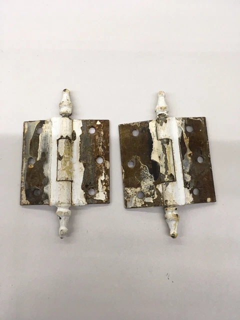 Pair 2 Vintage Hinges Ball Tip brass plated steel 3.5 x 3.5 inch