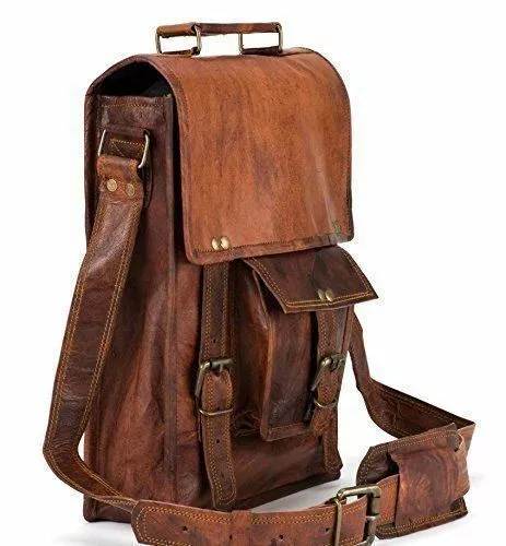 Sac à dos homme vintage en cuir véritable sac à dos sac messager NEUF 3