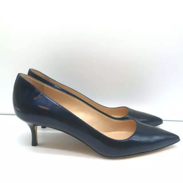 Manolo Blahnik BB 50 Kitten Heel Pumps Navy Metallic Patent Leather Size 40 NEW 2