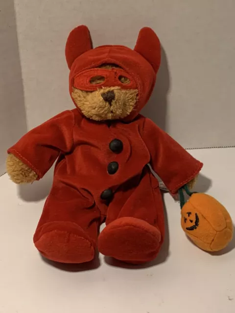 Halloween Devil Costume Teddy Bear & Jack O'Lantern Bag 8.5” Beanbag Plush RARE