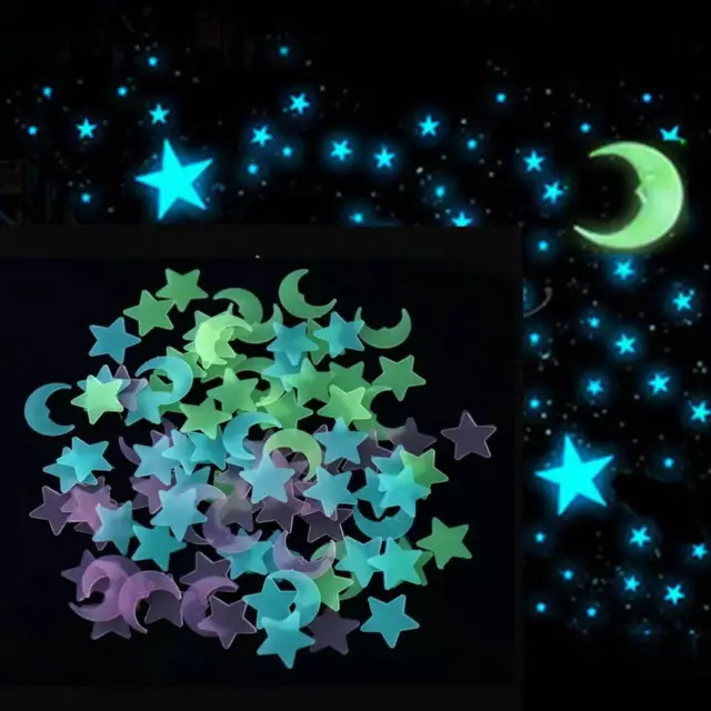 100*/Set 3D Stars Glow In The Dark Luminous Fluorescent Wall Stickers Decor - UK 2