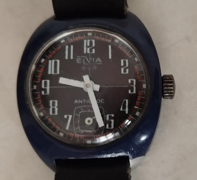 Ancienne Montre Homme ELVIA mécanique Vintage Watch 1960's Métal Argentée