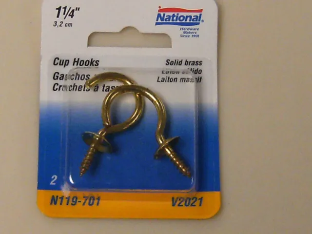 National Mfg. N119-701 CUP HOOKS 1-1/4” Solid Brass SWL 15 lbs