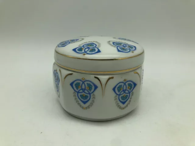 antik 1900 Jugendstil Porzellan 9,7cm Kosmetik-Dose Schraubdeckel blau gold 8032