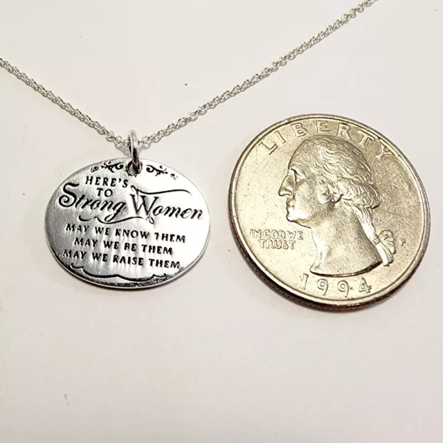 Women's Strong Women Pendant Necklace - Solid Sterling Silver 20"