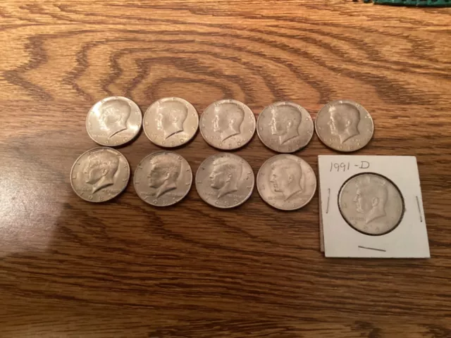 Lot of 10 Kennedy Circulated Half Dollars of 1980’s & 1990’s