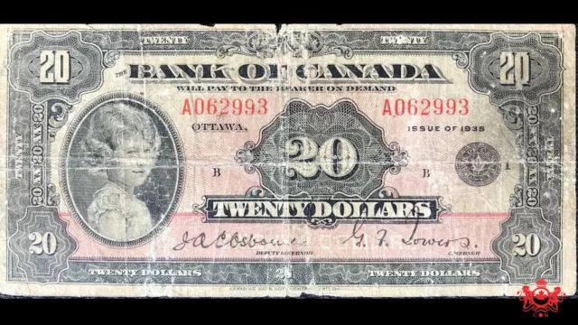 1935 Bank Of Canada 20$ Small Seal English A062993 - VG/F -