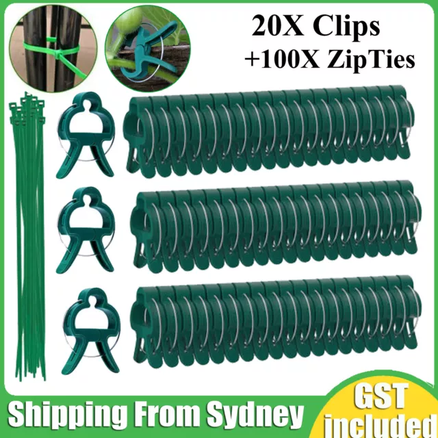 20X Garden Plant Clips Tomato Tie Support+100X Flower Pole Ring Clips Garden Tie