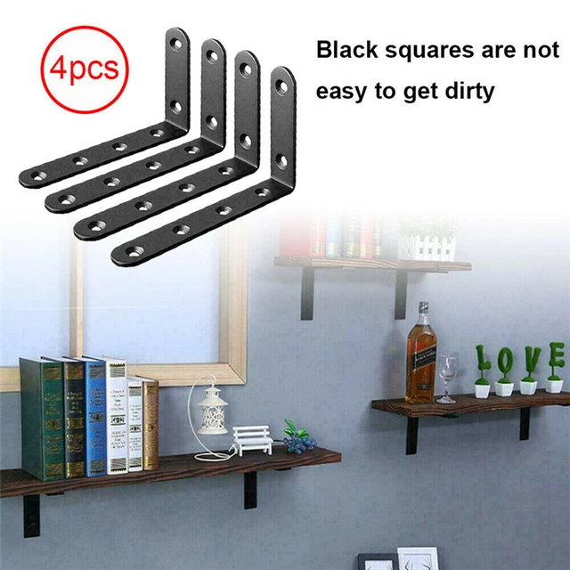 4Pcs Heavy Duty Cast Iron Wall Mounted L Shaped Angle Shelf Bracket Support Set 2