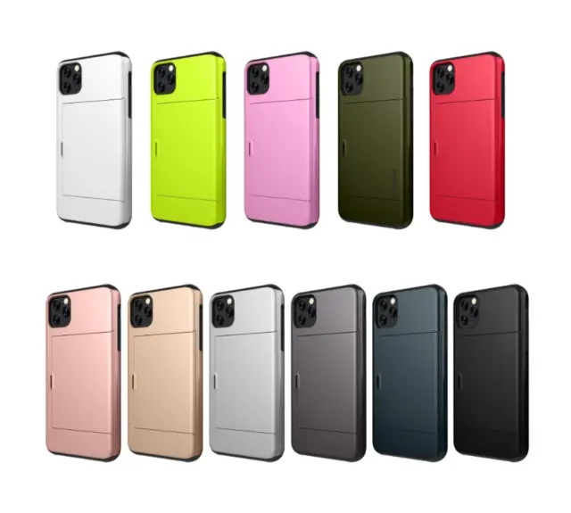 Hybrid Armour Hard Card Holder Slide Case For iPhone 11 Pro Max Samsung s20