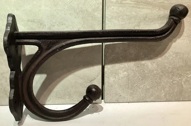 Lg HD Black 9 1/2" Double Wall Barn Stable Cast Iron Hook Tack Harness Coat Hat
