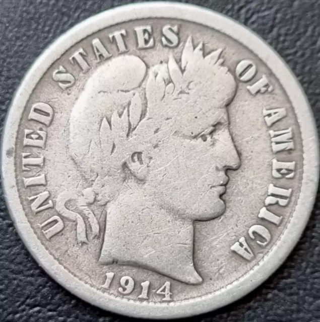 1914 USA: "Barber Dime" 10c Coin 90% Silver / Liberty - Philadelphia Mint, USA