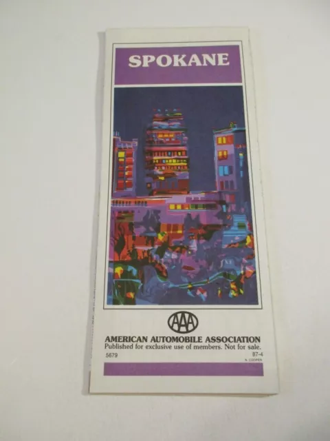 AAA 1987 Spokane Oil Gas Service Station Travel Road Map~Box R