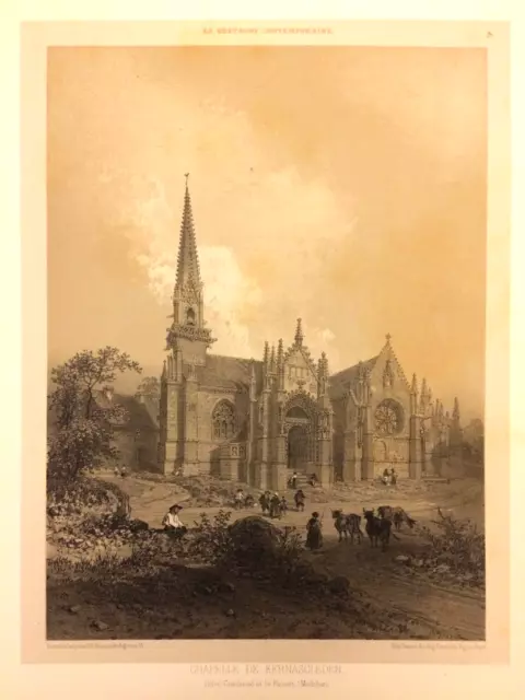 Chapelle de Kernascleden, Le Faouët, Morbihan, lithographie, Benoist