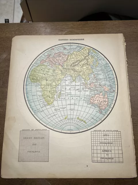 Beautiful Antique 1891 Map Of The Eastern Hemisphere 13x11 Inches