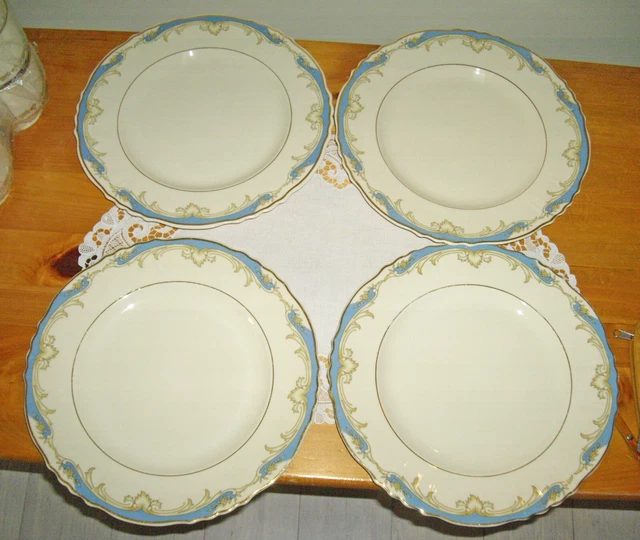 Vintage Syracuse China Federal Shape CARVEL Blue 9 7/8" Dinner Plates ~Setof 4