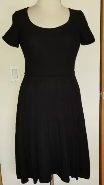 St. John Black Scoop Neck with Bottom Pleats Dress - Size 12