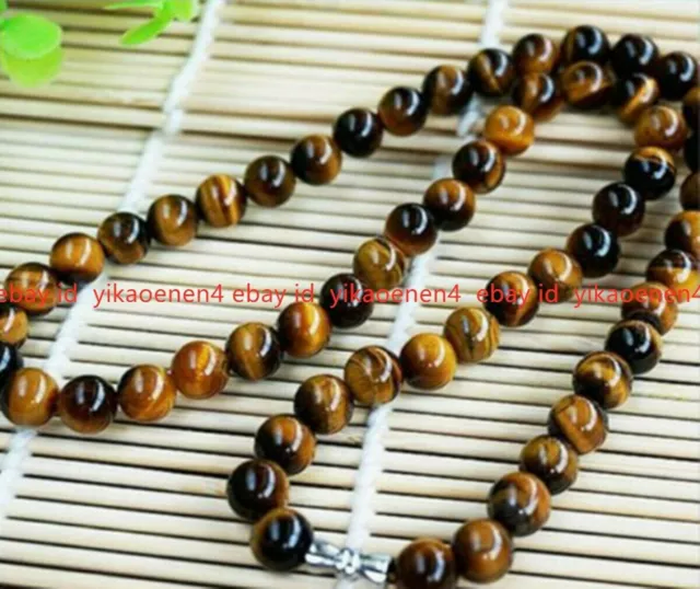 Natural 6/8/10mm Yellow Tiger's Eye Gemstone Bead Round Necklace 16-60'' AAA