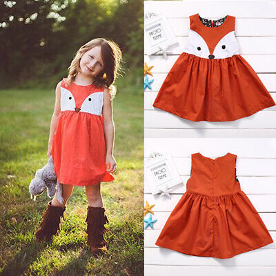 Toddler Kids Baby Girls Clothes Fox Print Sleeveless Dress Cosplay Skirts Outfit