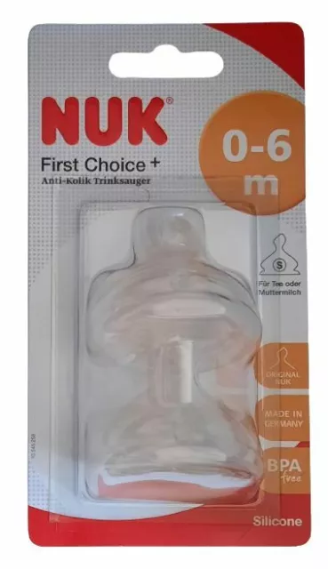 NUK First Choice+ Silikon Antik-Kolik-Trinksauger für Tee/Muttermilch 0-6 Monate