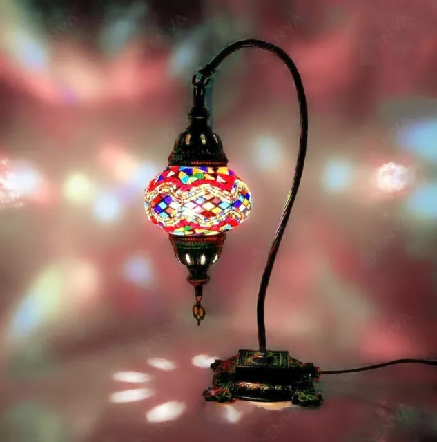 Lampada scrivania a collo di cigno in mosaico colorato a mano turca marocchina