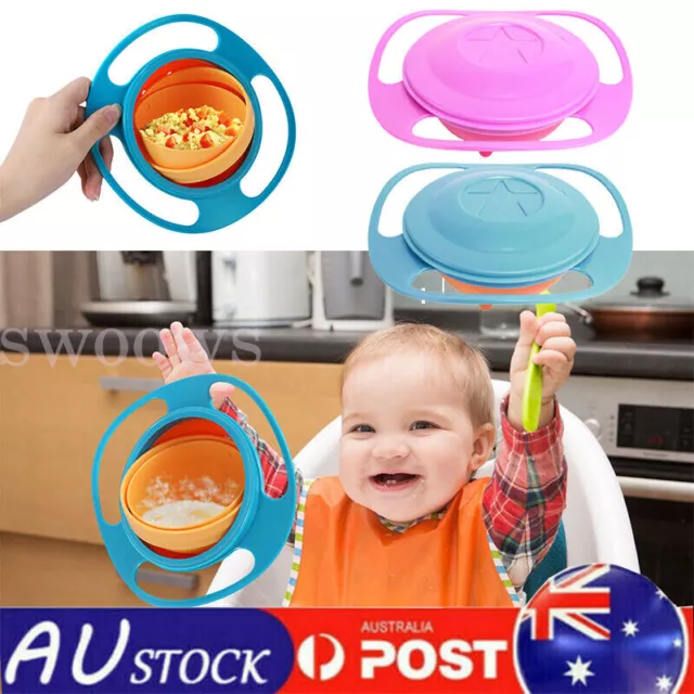 2X Baby Kids Feeding Bowl Magic 360 Degree Rotating Gyro Toddler Infant No Spill