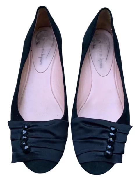 Nanette Lepore Black Suede Leather Shoes Flats Embellished Toe Size 7