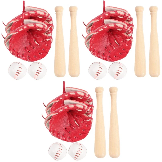 6 Sets Wooden Bat Baseball Glove Mini House Baseball Set Ornament Crafts Toy