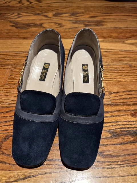 Vintage 70s GUCCI Blue Suede Classic Women’s Horsebit Shoes Size 36/6 Italy