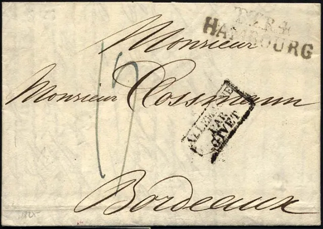 HAMBURG-THURN UND TAXISCHES O.P.A. 1825, TT.R.4. HAMBOURG, L2 auf Brief n. Borde