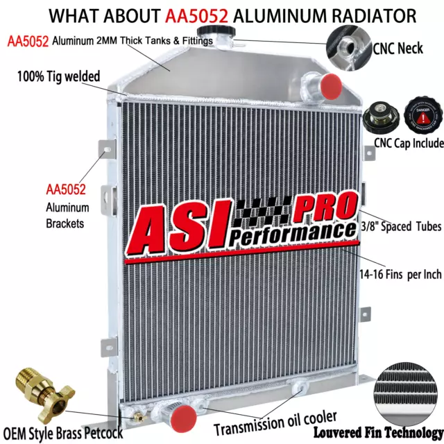 4Rows Aluminum Radiator For 1942-1948 Ford Coupe Ford Super Deluxe Deluxe 3.7L