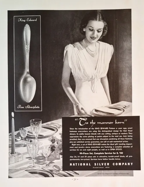 King Edward Silver Plate Pattern 1937 VINTAGE AD, National Silver Company