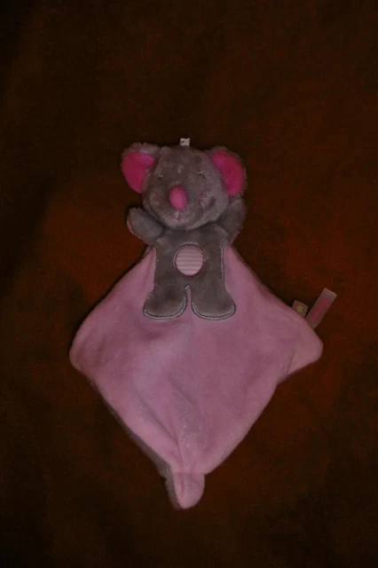 Doudou Semi Plat Souris Grise Et Rose Corps Fourrure  Sucre D'orge