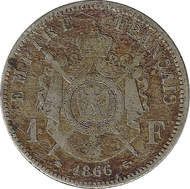 FRANCE, Napoleon III, 1 Franc 1866 A, Paris, toned, XF-UNC