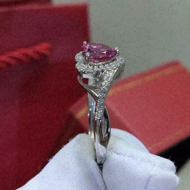 2 CT HEART Lab Created Pink Sapphire Halo Engagement Ring 14K White ...