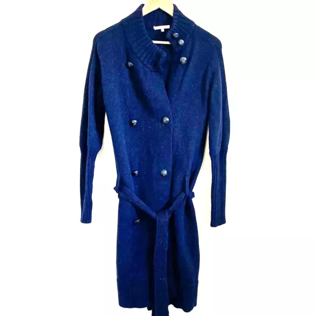 Vince Long Duster Sweater Jacket Womens M Blue Wool Alpaca Cashmere Chunky Knit