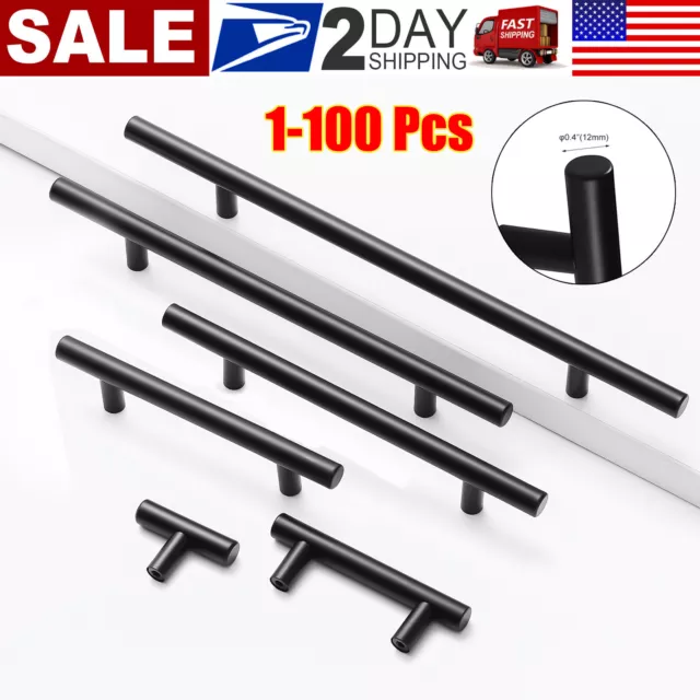 Matte Black Modern Cabinet Handles Pulls Kitchen Drawer Stainless Steel Hardware