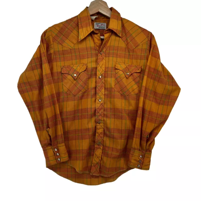 VINTAGE 60s Tem Tex Shirt Size 14 Fits S Checkered Pearl-Snap Western Cowboy