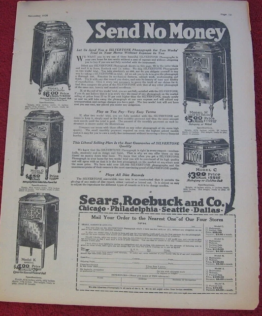 ORIGINAL 1920 SEARS Roebuck SILVERTONE Phonographs Models Shown