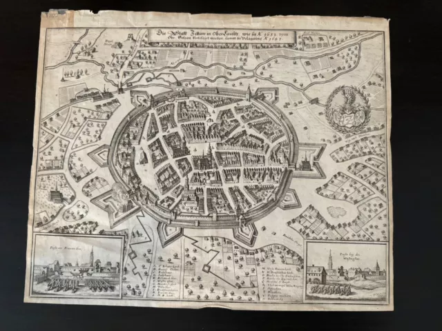 Kupferstich der Stadt Zittaw In Ober Lausitz Ca 1650 Merian