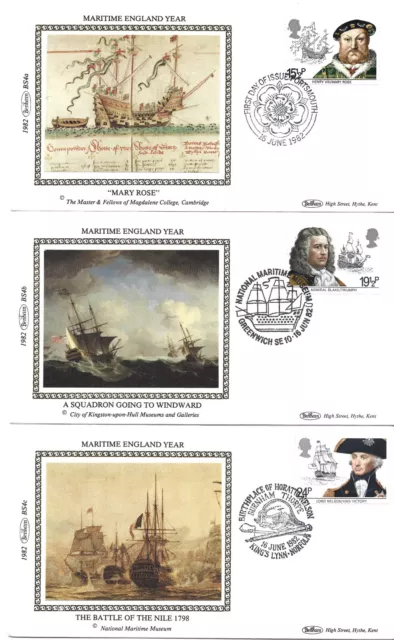 GB FDC 1982 MARITIME ENGLAND YEAR-5 BENHAM SILK COVERS BS4a-BS4e(with inserts)