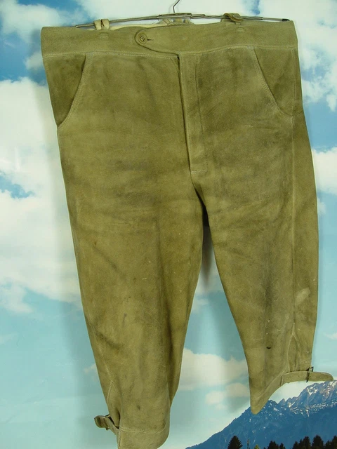 alte, speckige dicke Hirschleder Arbeitshose Kniebund Lederhose -LH080- Gr.54-56