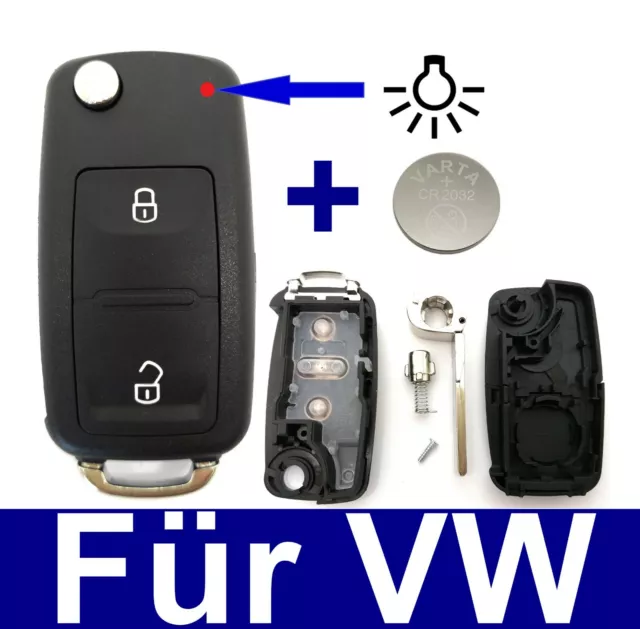 2Tasten Klappschlüssel Fernbedienung Gehäuse für VW Amarok T5 T6 + Batterie
