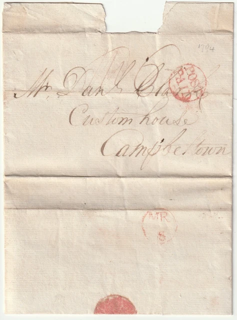 1794 Edinburgh Customs House Letter Red Post Paid Sam Matthew To Campbeltown