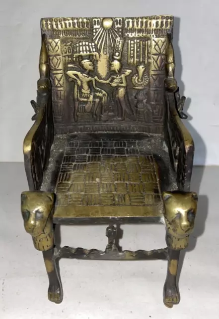 EGYPTIAN King Tut Egypt Throne Tutankhamen Ancient King Antique Brass Chair 6.75