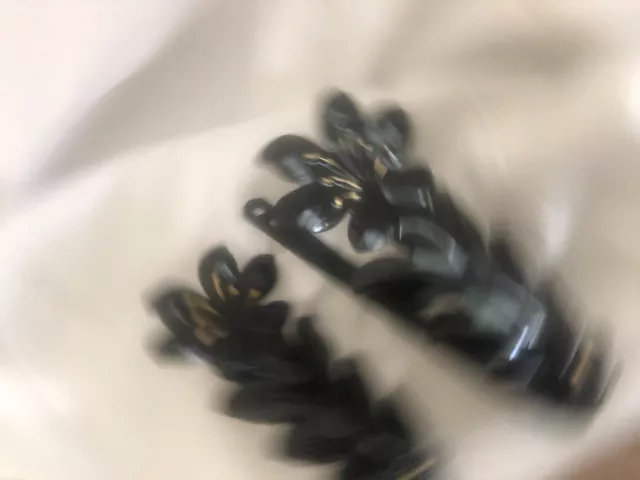 Vintage  Drapery Curtain Pull Back Ties  Embossed Metal Black Gloss Leaf Floral 10